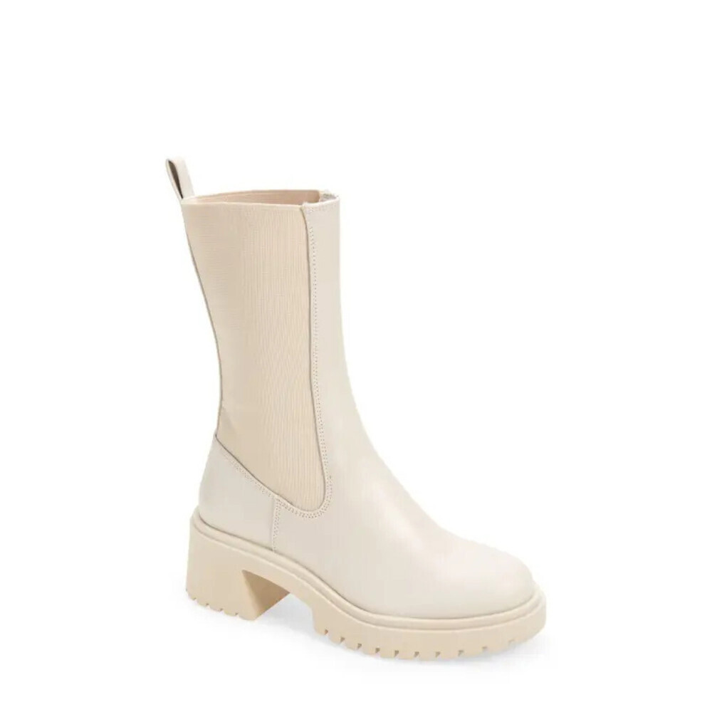 Steve Madden Hesitant Boots Womens 9.5 Ivory Leather Block Heel Mid-Calf RHS5920